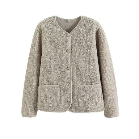 Women's Fashion Polar Fleece Round Neck Cardigan Jacket