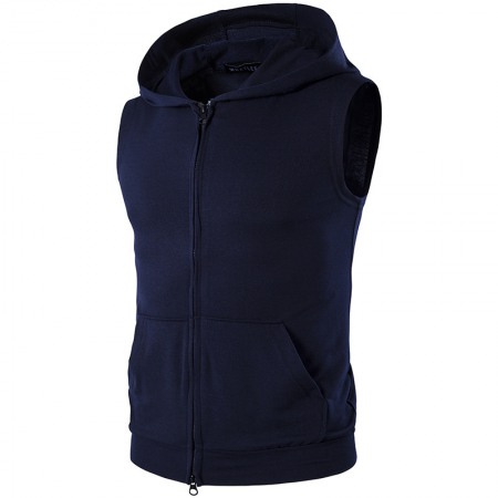 Men's Sleeveless Vest Youth Sweater Hooded Sleeve