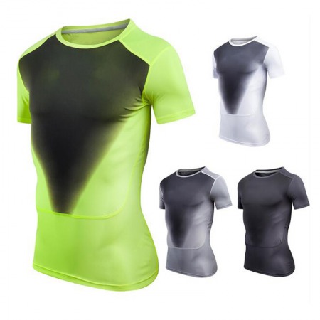 Summer Sports Short-Sleeved T-Shirt Stitching Contrast Color Casual Quick-Drying Clothes Round Neck