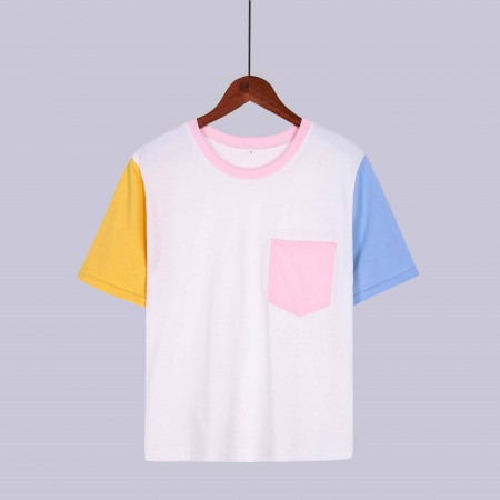 Spring and Summer New Hot Sale Color Matching Pocket T-Shirt