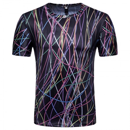 Men's 3D Short-Sleeved Printed T-Shirt Line Printing Design Casual T-Shirt Sports T-Shirt