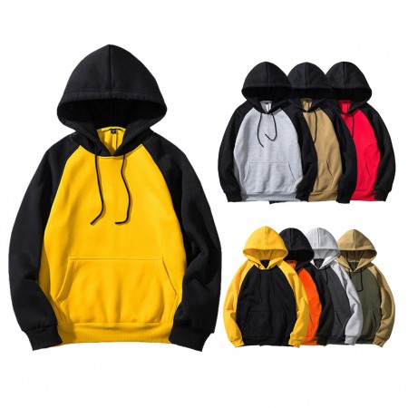 Hooded Printing Custom Youth Men's Sweater Solid Color Stitching Contrast Sweater Hooded